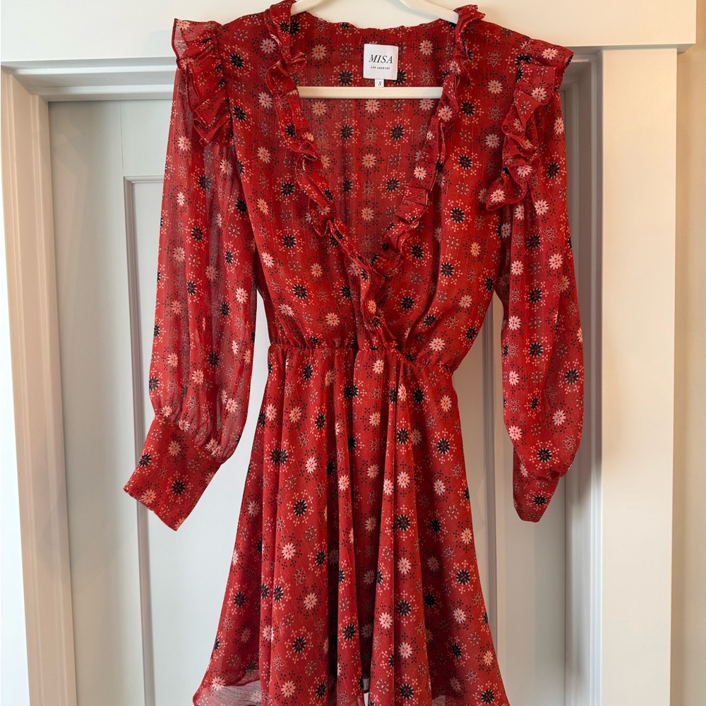 Misa brick red floral cocktail dress